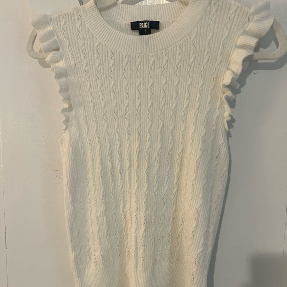 PAIGE Ivory Ruffle Sleeve Knit Top